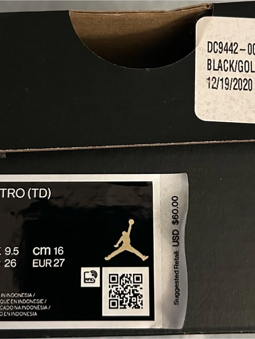 Jordan Kids Black Sneakers with Gold Jumpman and Multicolor Speckle Accents